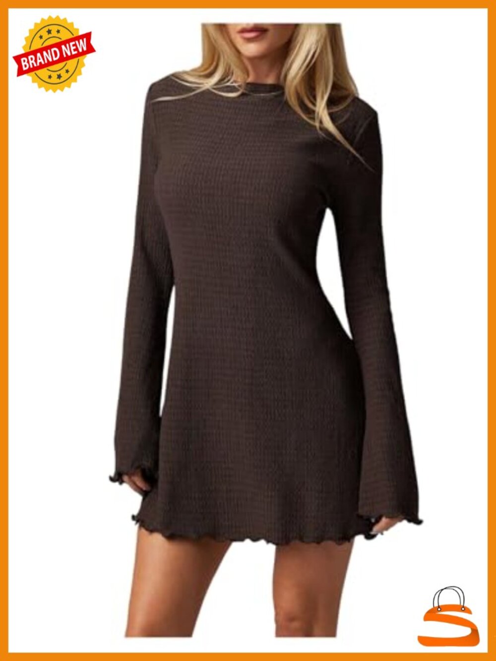 Women's Lettuce Trim Bell Long Sleeve Mini Dress Y2k Party Dress